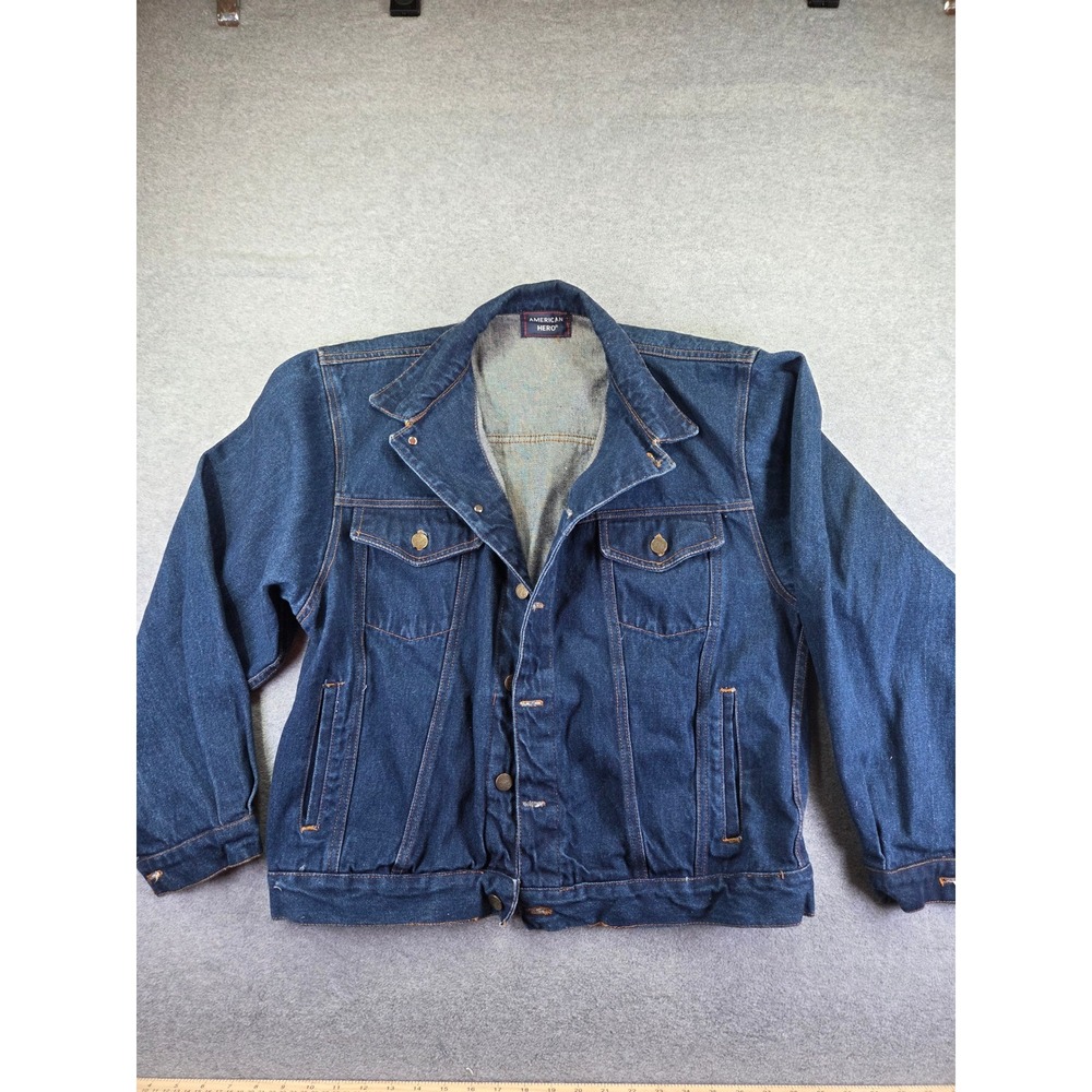 Vintage 90s American Hero Denim Trucker Jacket Mens Blue Jean Jacket 22" Pit
